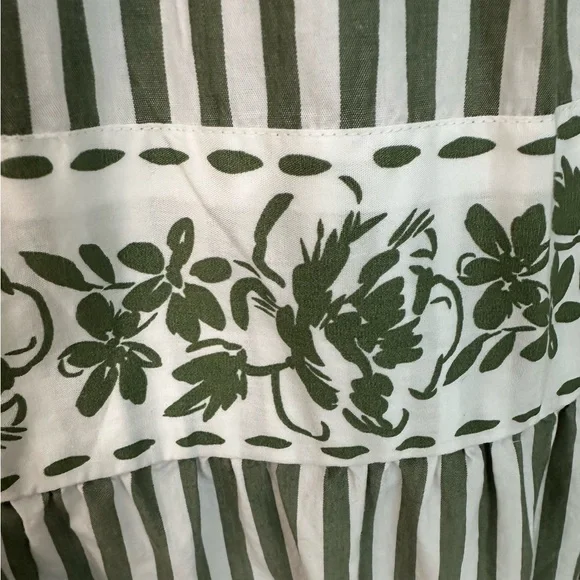 Crown & Ivy 100% cotton dress green white striped pattern Size 16 Elastic Top - Picture 8 of 8